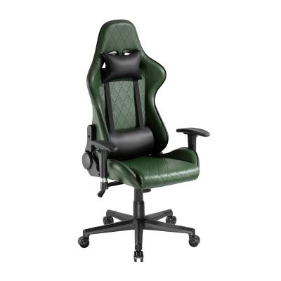 China ARES WING Dark Green Diamond Headrest and Lumbar Support PU Leather Gaming Chair with Lumbar Support Wholesale Headrest and Swivel Computer Leather Chair for sale