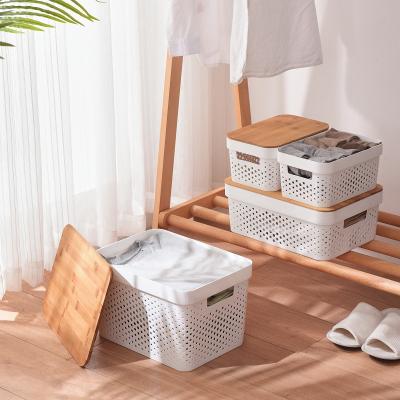 China Handmade Sustainable 4.5L / 11L / 17L Plastic Storage Basket With Lid for sale