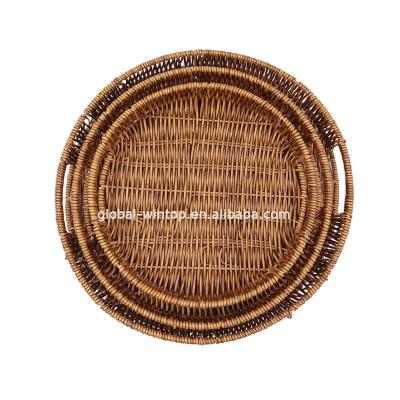 China Sustainable High Quality Woven Rattan Bread Storage Basket Breakfast Serving Tray With Handles for sale