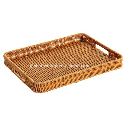 China Sustainable Plastic Food Grade PP Woven Bread Baskets Brown Woven Eco-Friendly Storage Basket With Lid for sale