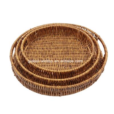 China Sustainable Handwoven PP Rattan Rectangle Basket For Storage Of Bread And Fruits for sale