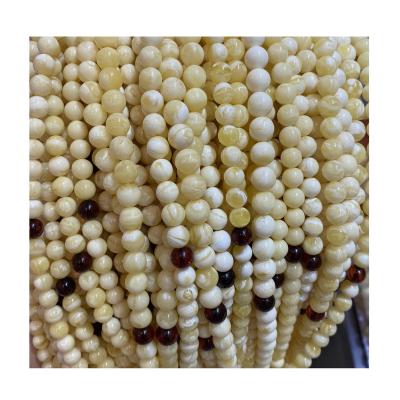 China 8-10mm Diameter Natural Natural Baltic Amber Polishing White Opaque Amber Muslim Rosary Beads Russian High Quality Amber for sale