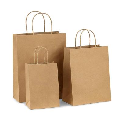 China Recycled Materials Brown Kraft Paper Gift Bags With Twisted Handle Take Out Food Brown Kraft Paper Bag for sale