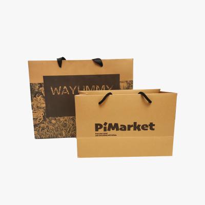 China Recyclable Hot Selling Custom Shopping Brown Kraft Paper Bags With Color Logo Printing for sale