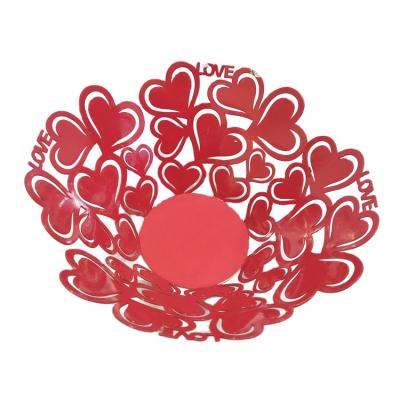 China Artware Snack Fruit Heart Dish Fruit Sustainable Top Quality Metal Hollowed Out Dish Iron for sale