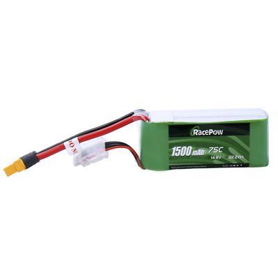 China FPV Racing Drone High Discharge 4S 14.8V 1500mah 75C Lipo Battery For RC FPV Racing Drone Airplane Helicopter With XT60 Plug for sale