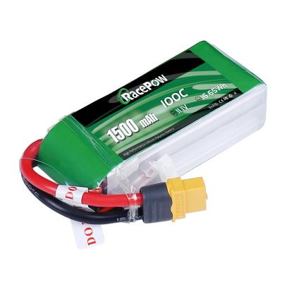 China FPV drone racing RacePow rc lipo battery 1500mah 11.1V 14.8V 22.2V 100C rechargeable rc lipo battery for FPV drone racing with XT60 plug for sale