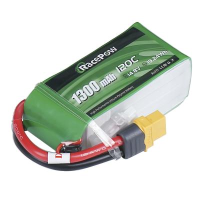 China FPV drone racing RacePow lipo rc battery 1300mAh 14.8V 120C rechargeable rc battery for FPV drone racing for sale