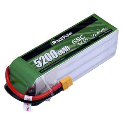 China RC Airplane RacePow 22.2V 65C 5200mAh 6S Lipo Battery with XT60 Connector RC Battery for RC Airplane Helicopter Drone for sale