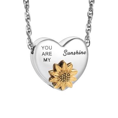 China skin-friendly & eco friendly you are my sunshine ashes urn heart sunflower cremation pendant jewelry for sale