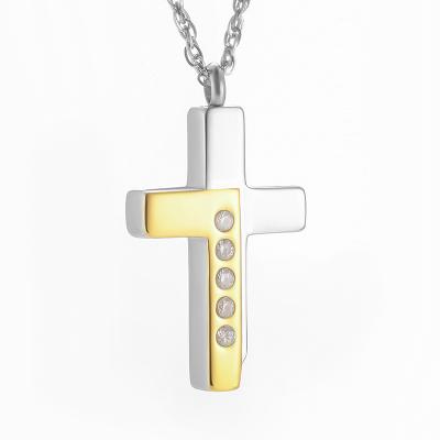 China skin-friendly & Eco-friendly Gold Plated Urn Zircon Cross Pendant Cross Ashes Necklace Human Cremation Jewelry for sale