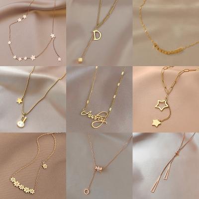 China Other Fashion Design 316l Stainless Steel Women Jewelry Gold Plated Non-tarnish Letter Number Butterfly Pendant Mixed Necklaces for sale