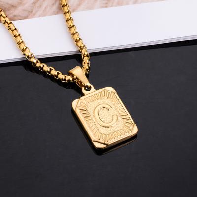 China High Polished Gold Wholesale Square Letter Necklaces Pendant Necklaces Jewelry Gift Unisex for sale