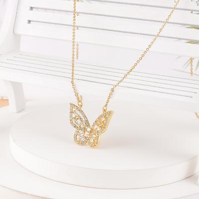 China Wholesale Elegant Gold High Polished Shiny Diamond Butterfly Chain Necklace Women Stainless Steel Jewelry for sale