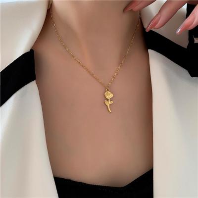 China High Polished And Tarnish Non XiuYuan Tarnish Non Tarnish Stainless Steel Jewelry Tasty PVD Gold Plated Rose Flower Necklace Women for sale