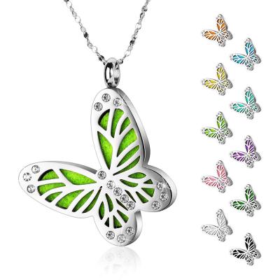 China Factory Direct High Shining Polished Stainless Steel Butterfly Aromatherapy Diffuser Necklace Pendant for sale