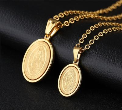 China Christian Jewelry 18K High Polished Gold Plated Stainless Steel Virgin Mary Pendant Necklace for sale