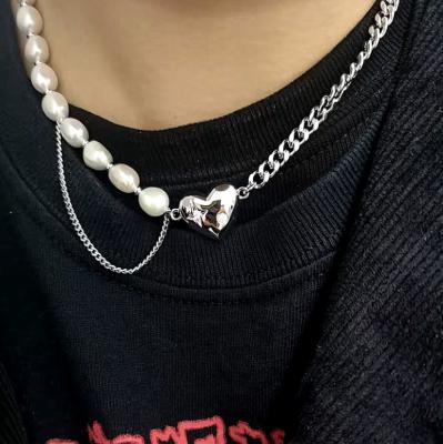 China High Polished Fashion Jewelry Restriction Chain Stainless Steel Freshwater Pearl Unisex Necklace for sale