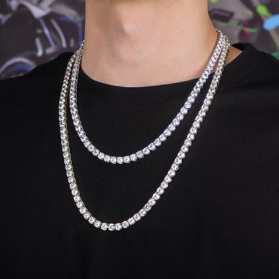 China Iced Out Polished Jewelry Men's Hip Hop Chain Stainless Steel Diamond Tennis Necklace Tops for sale