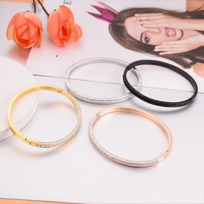 China skin-friendly & wholesale eco-friendly Diamond Stainless Steel Cuff Bangle Bracelet for sale