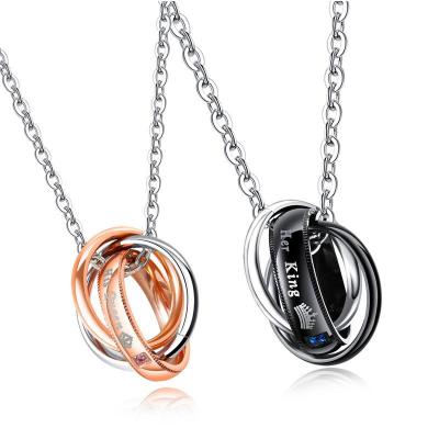 China High Polished Wholesale Stainless Steel King Queen Ring Pendant Couple Necklaces Pair for sale