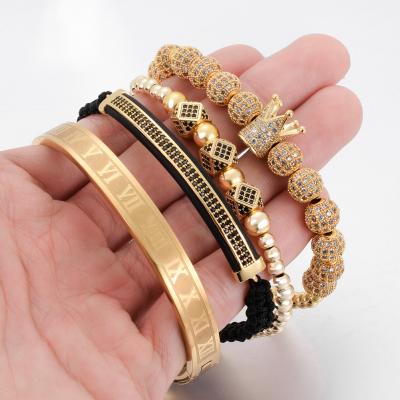 China New Design Luxury Stainless Steel High Polished Gold Bracelet Set Mens Crown Bracelet for sale