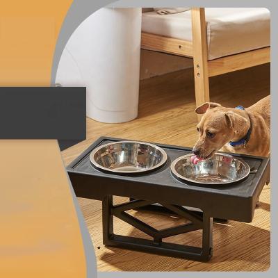 China Non-automatic stainless steel medium-large cervical high foot double pet bowl dog bowl non-automatic spilling protection lift table for sale