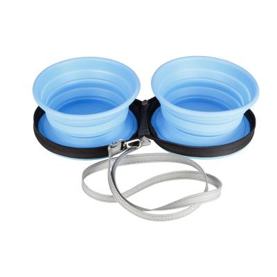 China Non-automatic Dog Food Water Feeding Portable Travel Rolls Backpack Collapsible Silicone Collapsible Feeding Bowl for sale