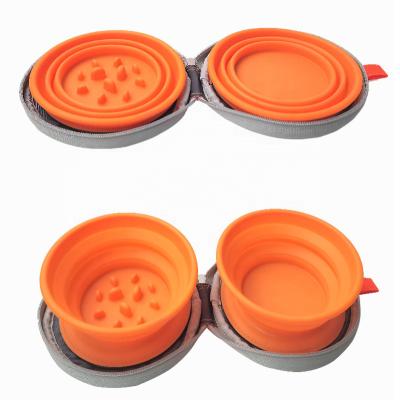 China Eco-Friendly 2 In 1 Silicone Pet Bowl, Portable Double Collapsible Dog Bowl For Food And Water Travel Dog Bowl Folding for sale