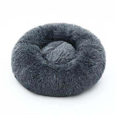 China Comfortable Round Dog Bed Faux Fur Fabric Dog Bed Donut Cushion Warming Super Soft Washable Bed for sale