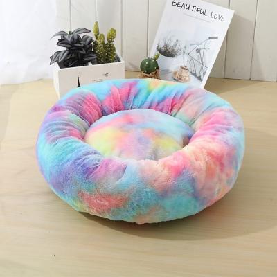 China New Gradient Ramp Deep Sleep Donut Cuddler Round Pet Plush Dog Cat Cushion Heating Bed for sale