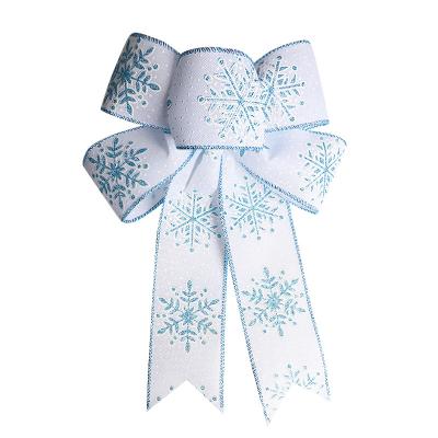 China High Tenacity Blue Burlap New Design Snowflake Ribbon Personalized Christmas Ribbon Bow For Christmas Wreath Decoration for sale