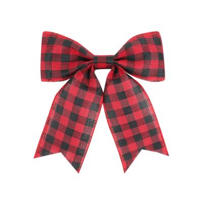 China Wholesale 2023 High Tenacity Burlap Christmas Tree Gift Ribbon Wired Bow Pre Tied For Decorative Farmhouse Door for sale