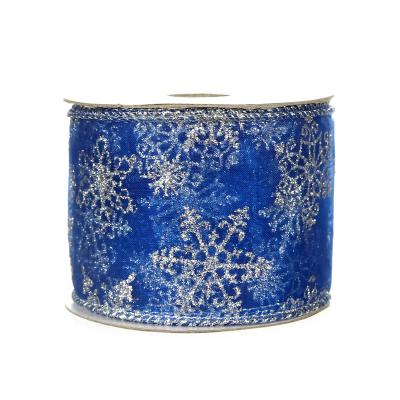 China High Tenacity Fancy 6.3cm Christmas Snowflake Printed Ribbon Gold Glitter Mesh Ribbon For Gift Wrapping for sale