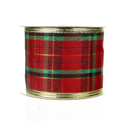 China Wholesale 6.3cm Christmas Cable Edge Plaid High Tenacity Red And Green Ribbon For Party Decoration for sale