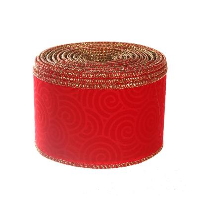 China High Tenacity Customized Holiday Christmas Ribbon Red Polyester Cable Edge Ribbon For Wreath Crafts Project Decoration for sale