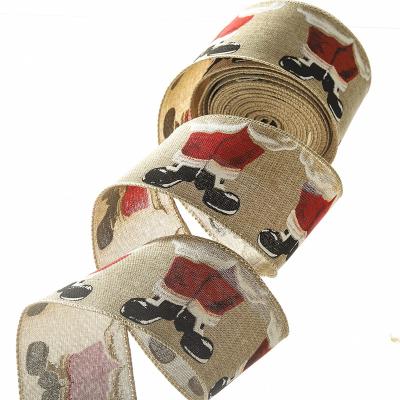 China Sustainable Wholesale Luxury Reusable Christmas Decorations Ribbon Printing Burlap Ribbon With Cable Edge for sale