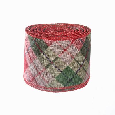 China Free Sample Christmas Decorations Ribbon Viable Printing Burlap Ribbon Roll With Cable Edge for sale