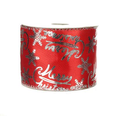 China High Tenacity Christmas Red Color Silver Hot Stamping Stain With Edge Cable Ribbon For Christmas Ornaments for sale