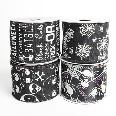 China Recyled Festival Decorations Halloween Party Ribbons With Edge Cable Ribbon With Ink Printed Gift Wrapping Roll for sale