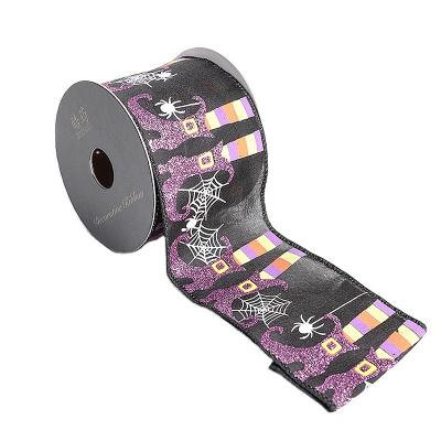 China Decorative Recyled Halloween Festival Customized Waist Ribbon Halloween Gift Wrapping Roll With Flex Edge for sale