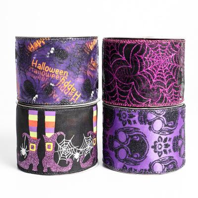 China Decorative Recyled Halloween Festival Style Customized Waist Ribbon Halloween Gift Wrapping Roll With Flex Edge for sale