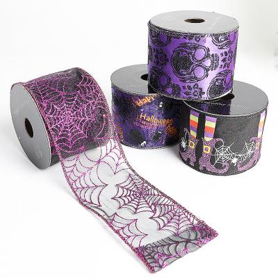 China Wholesale Recyled Ribbon For Halloween Festival Decorative Style Customized Size Ribbon Halloween Gift Wrapping Roll for sale