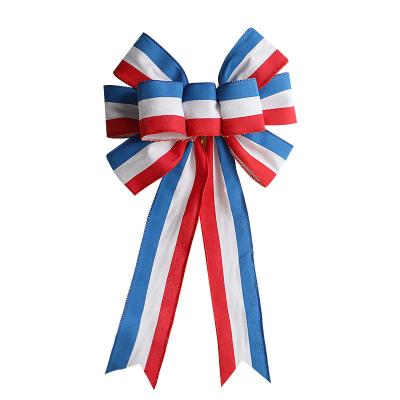 China High Tenacity USA And UK Flag Design Pre-made Burlap Ribbon Bow For Outdoor House Decoration for sale