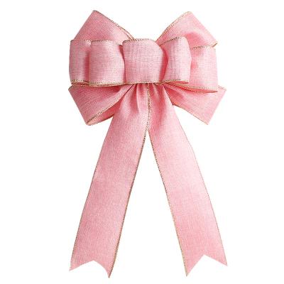 China Personal Customized Pink Burlap Ribbon Bow High Tenacity Style 2022 New For Decorative Christmas Tree for sale