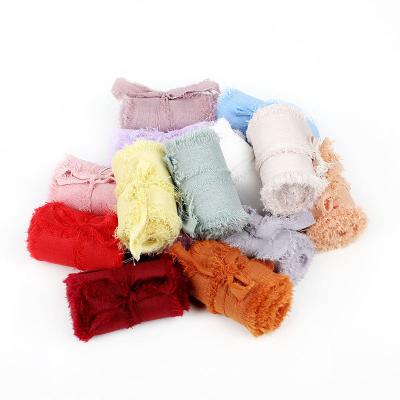 China Wholesale Handmade Recyled Chiffon Fringe Chiffon Rough Edge Ribbon Weed For Gift Wrapping Bouquets Wedding Crafts for sale