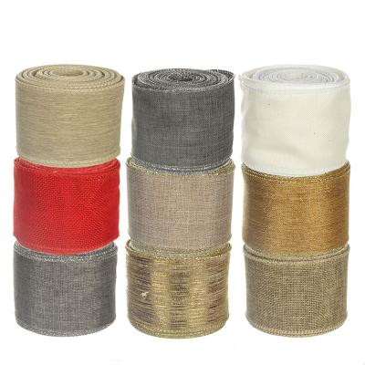 China Solid Color Viable Custom Printed Burlap Wired Ribbon Burlap Edge Wired Burlap Ribbon Roll Supplier Diy for sale