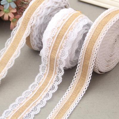 China Viable Handmade Diy Wedding Decoration Burlap Lace Ribbon Flower Lace Up Trimming Cable Ribbon For Crafts Wedding Party for sale