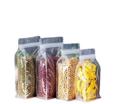 China Hot Selling Moisture Proof Food Grade Plastic Reusable Flat Bottom Coffee Bean Rice Packet Transparent Bag With Zipper for sale