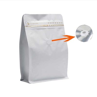 China Customized Food Printing White Matte 12oz Zip Lock Stand Up Foil Flat Bottom Coffee Bean Bags Packing Pouches With Valve for sale